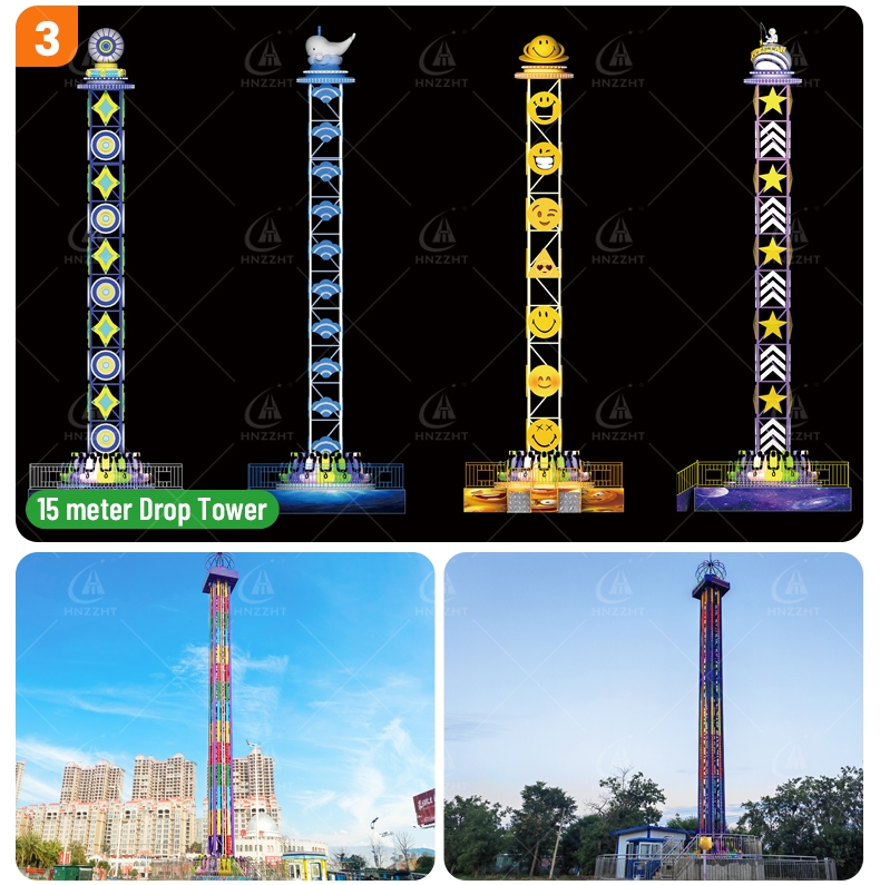 Drop tower amusement equipment safety and drive systems